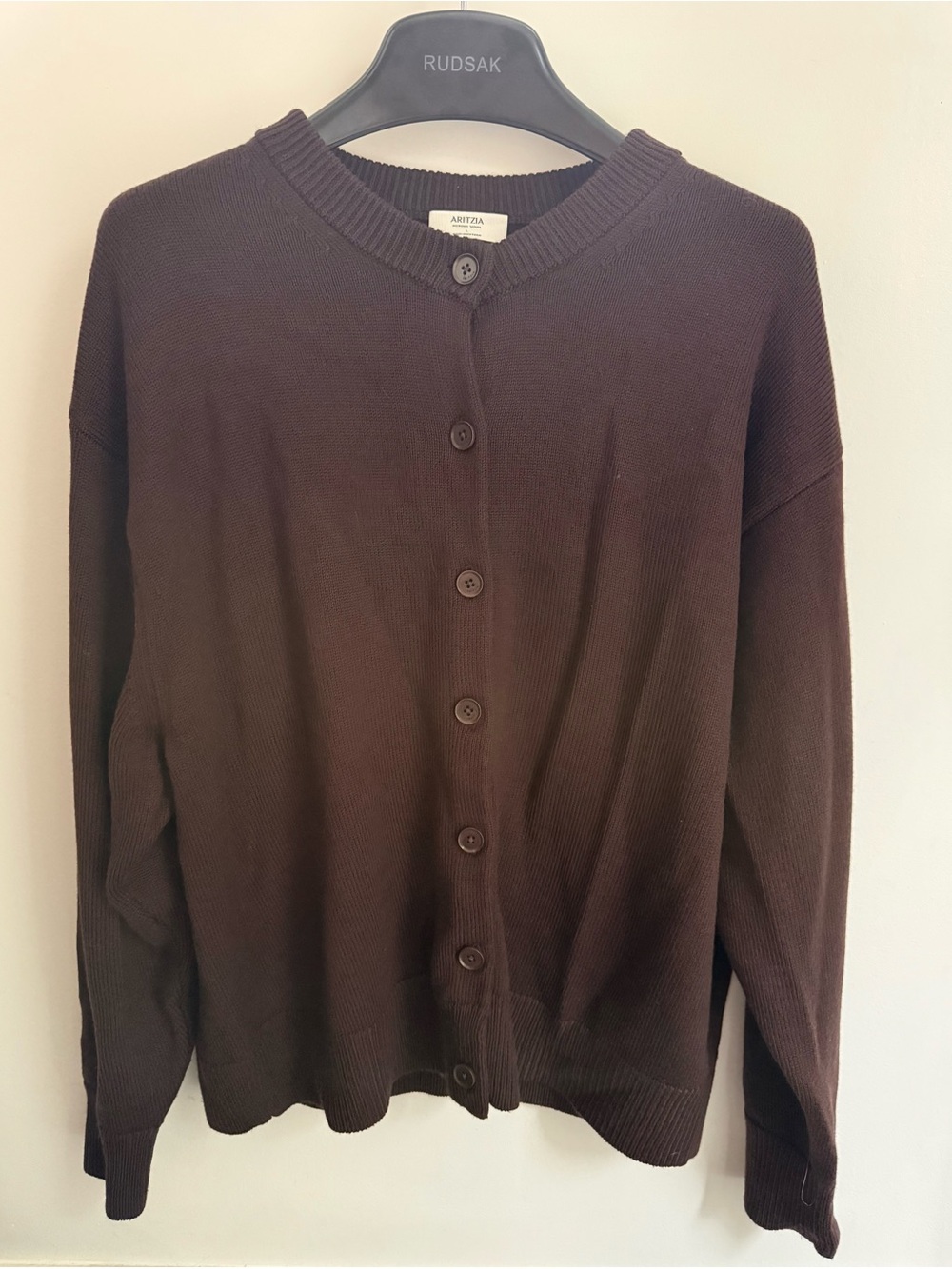 Aritzia Merino Wool Brown Button-Front Knit Cardigan